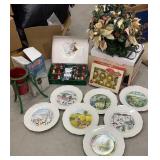 Gray tub lot Syracuse China plates, tree stand,