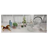 Box lot misc art glass figures, Belgium crystal