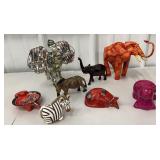 Box -african type animals - tin elephants, zebras