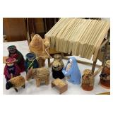 Wood and straw nativity set