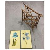 Bamboo magazine rack and 2 Louise Allen floral