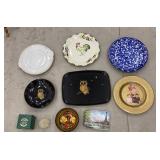 Box lot - adorable owl tray and bowl, plates,