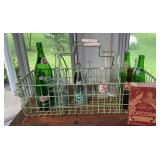 Wire tote with vintage soda bottles/ advertising
