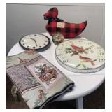 L.L. Bean thermometer, Woolrich duck, table