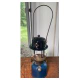 Blue Coleman lantern - with cracked glass