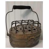 Early brass foot warmer with bale handle