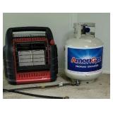 Mr. Heater with tank and hose.
