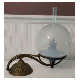 Heavy oil lamp with original chimney & globe -