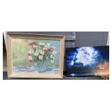 2 piece art - signed painting on board and