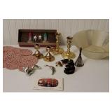 Box lot - brass candlesticks, aluminum? Behr