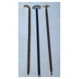 3 canes with metal handles - 2 with inlay