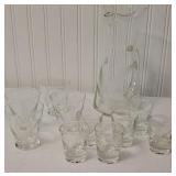 Pitcher and glasses - heavily etched