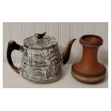 Early bone handle/spout teapot and vase - both