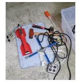 Tub lot tools, extension cords, jack, etc.