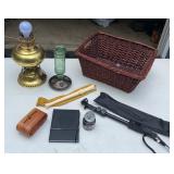 Basket lot lamp base, wood phone speaker, selfie