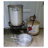 Turkey fryer with accessories.