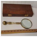 Large magnifying glass with wooden case