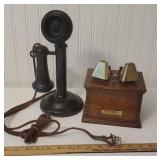 Western Electric candlestick phone with oak box