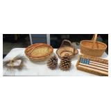 Black garbage bag lot of baskets, pine cones,