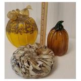 3 beautiful art glass pumpkins