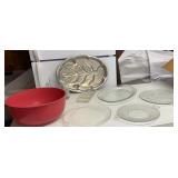 Lot mostly clear glass serverware, ice bucket