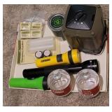 Box lot fish lights, emergency candles, heat, 100