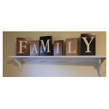White shelf with family sign