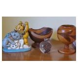 Box - cast iron cat doorstop, apple, & wooden