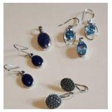 Sterling lot - 2 pendants & 3 pr earrings