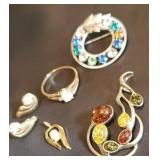 Sterling silver brooch, pendant, and ring set