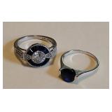 2 blue stone sterling silver rings