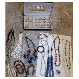 Box of misc jewelry includes jewelry box