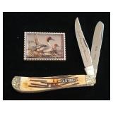 Old timer Schrade duck stamp knife & stamp