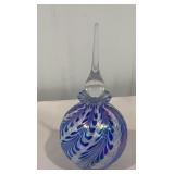 Blue and white iridescent art glass