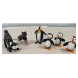 small Lenox cats and Murano glass penguins