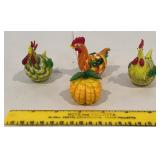 3 small art glass roosters and a pumpkin - Lenox
