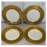 4 - 101/2" white and gold French Limoges plates -
