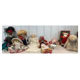 Large box lot dolls, bears and stuffed animals,