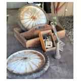 Tote, wheels, crescent wrench, etc