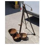 Jack and 3 cast iron pots