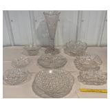 9 piece crystal bowls, tall vase etc