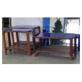 Depression blue mirror coffee table and 2 end