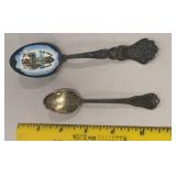 2 sterling spoons, 1 enameled