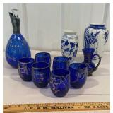 Box lot Chinoiserie style glassware and vases