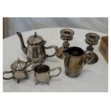 Miniature tea set and candle sticks