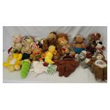 Box of stuffed animals, cabbage patch dolls, elf,