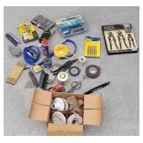 Box lot of robo pliers, snips,utility knives,