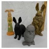 Yard Bunnies and owl. Big bunny has chip