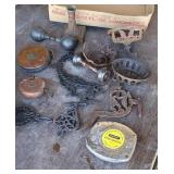 Box of trivits door hardware, lighting, tape