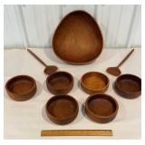 Nice teak salad bowl set - signed
